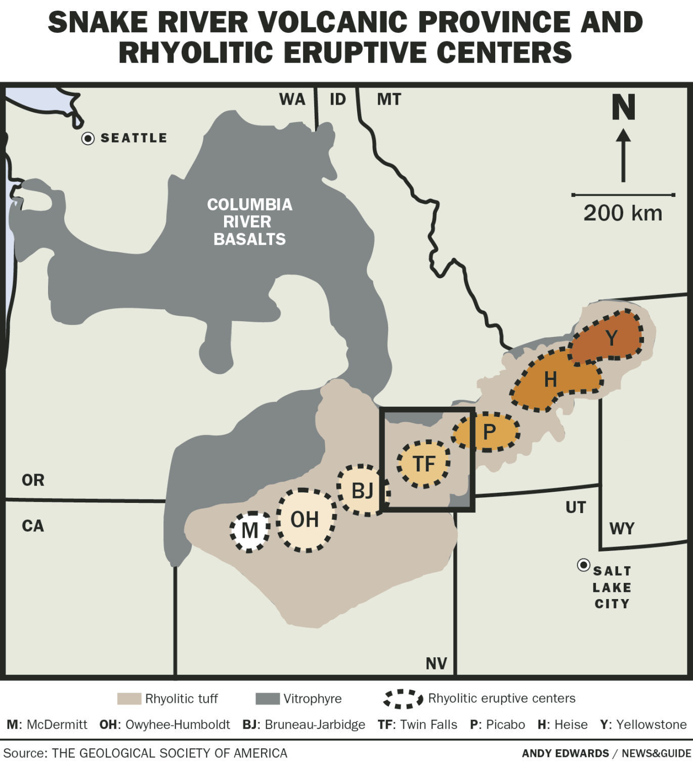 SNAKE RIVER VOLCANIC PROVINCE AND RHYOLITIC ERUPTIVE CENTERS